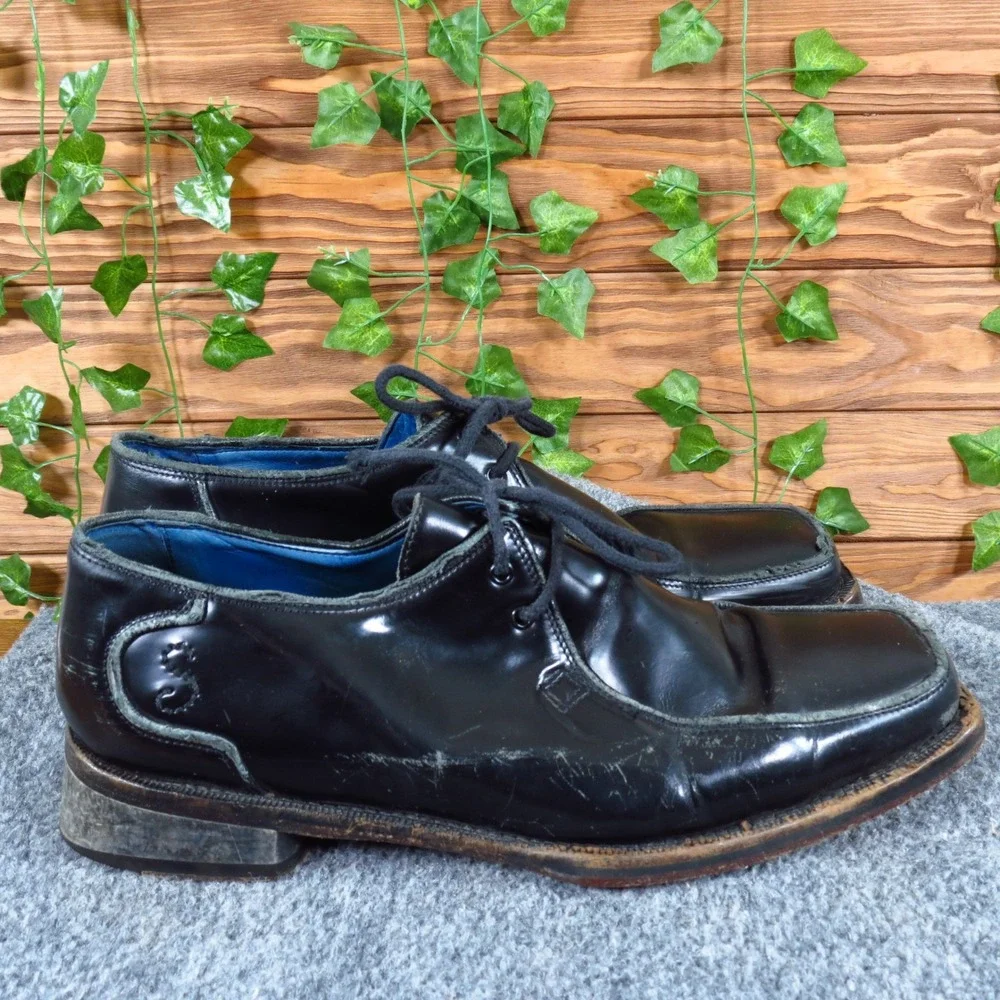 Oliver Sweeney Men Casual Leather Shoes Size 9 Square Toe Lace Up‎ Black Oxford